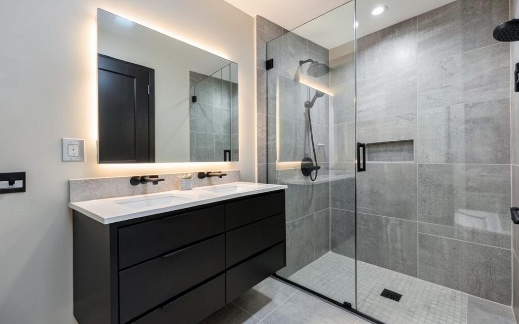 Modern bathroom with a freestanding tub