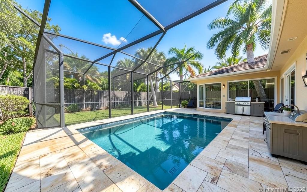 Backyard pool with a screened lanai